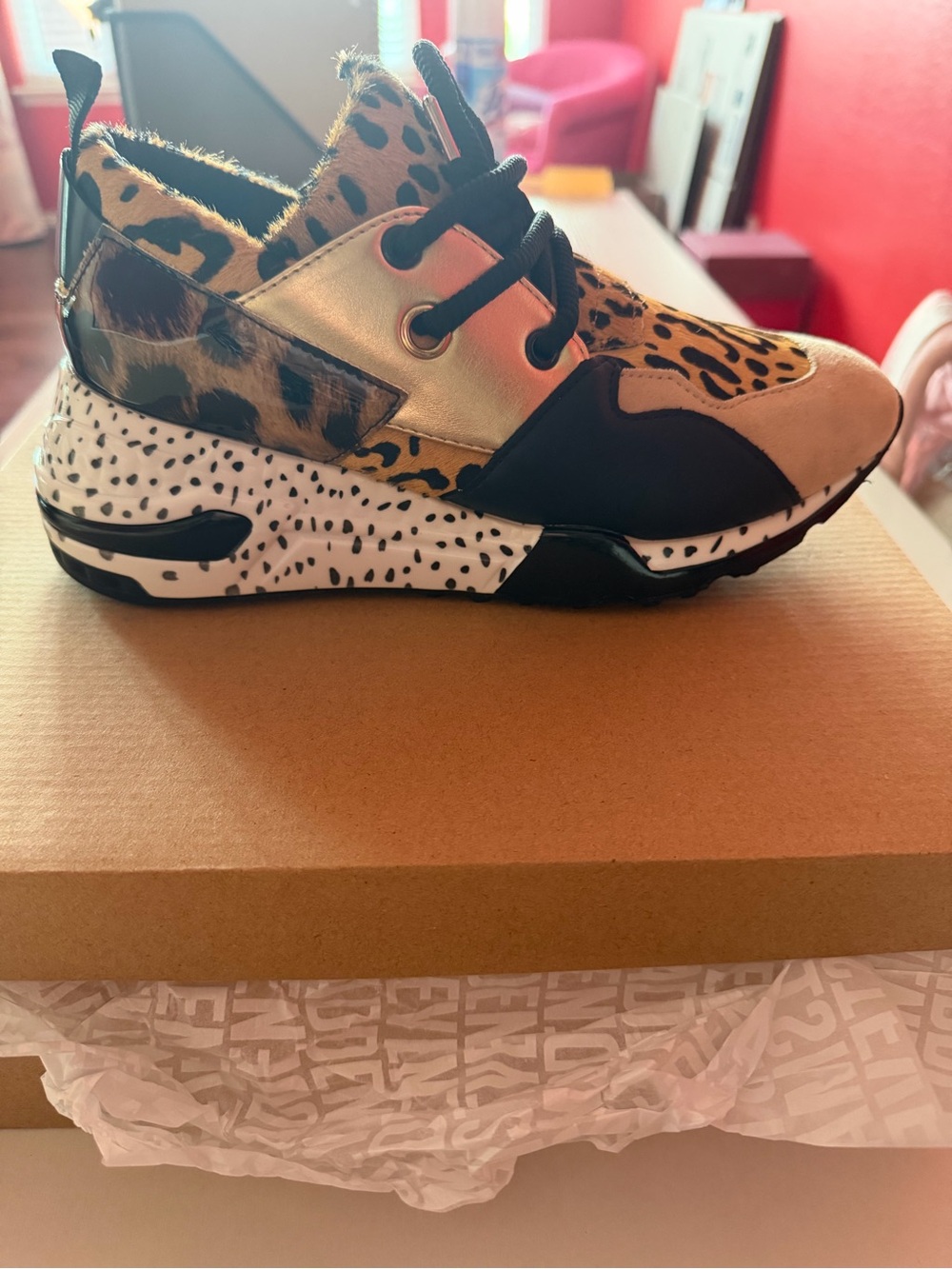 Steve Madden Gold, Black & Leopard Print Chunky Sneaker